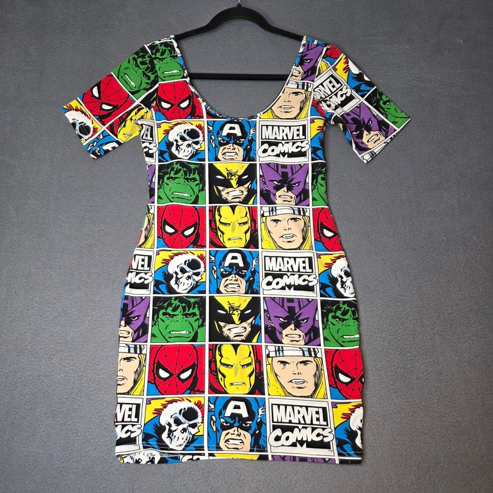 Marvel Comics Dress Women Large Multicolor Comic Book Panel Print Bodycon